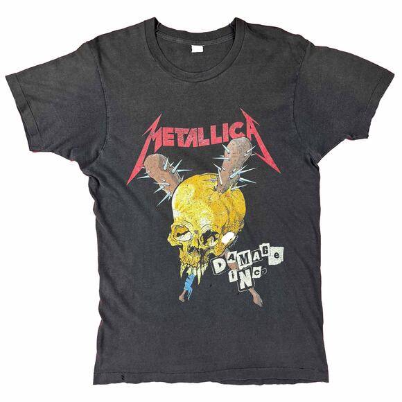 1987 80s Metallica Pushead Damage Inc Tour Metal Rock Band T-Shirt Large Faded - Picture 1 of 8